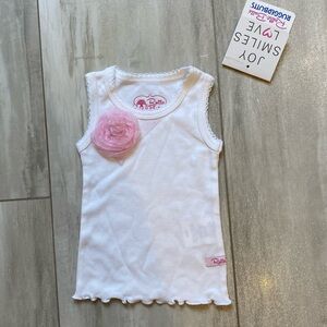 NWT RuffleButts White Tank Top with Pink Rose Flower, baby girl size 3-6M